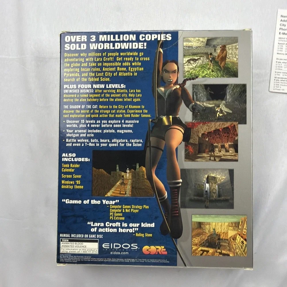 Tomb Raider Gold:Platinum Collection (PC, 1998) Bonus 4‎ New Levels, With Box